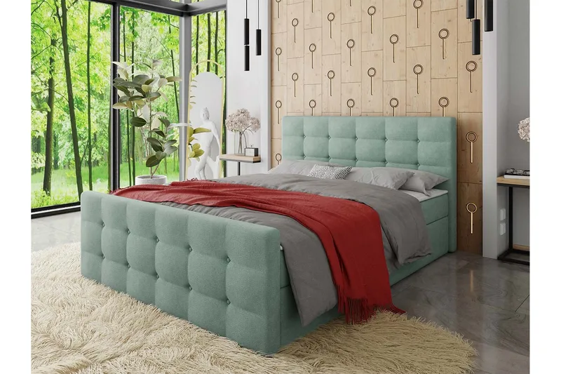 Jenkkisänky Dihel 180x200 cm sängynpäädyllä - Vihreä - Huonekalut - Sänky - Jenkkisängyt