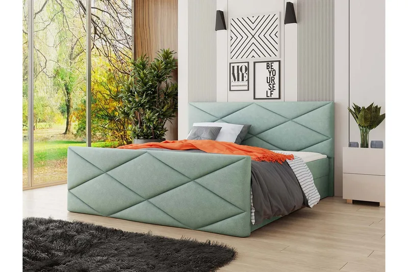 Jenkkisänky Dihel 180x200 cm sängynpäädyllä - Vihreä - Huonekalut - Sänky - Jenkkisängyt
