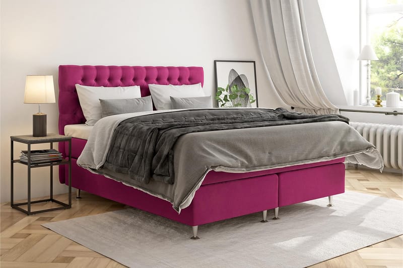 Jenkkisänky Estelle 180x210 cm Sametti - Roosa - Huonekalut - Sänky - Jenkkisängyt