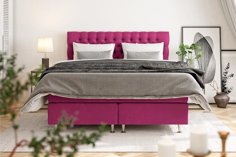 Jenkkisänky Estelle 180x210 cm Sametti - Roosa - Huonekalut - Sänky - Jenkkisängyt