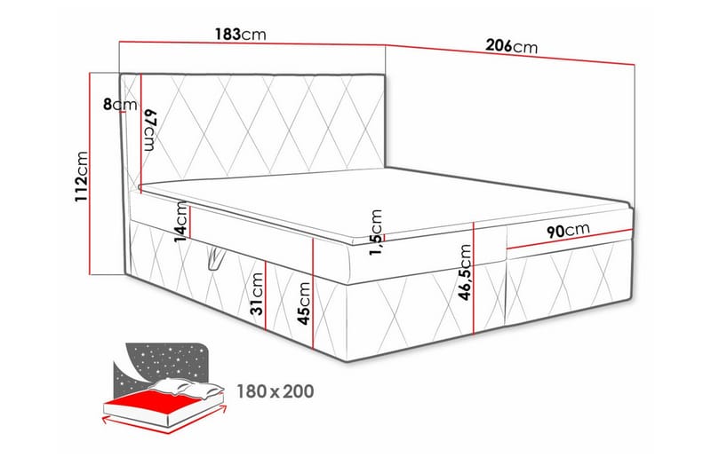 Jenkkisänky Kintore 180x200 cm - Tummanpunainen - Huonekalut - Sänky - Jenkkisängyt