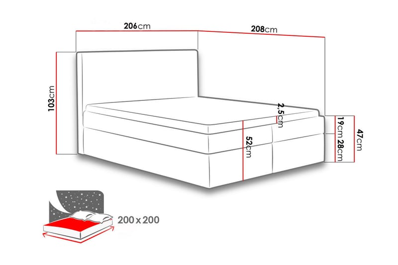 Jenkkisänky Livoll Säilytyksellä 200x200 cm - Harmaa - Jenkkisängyt