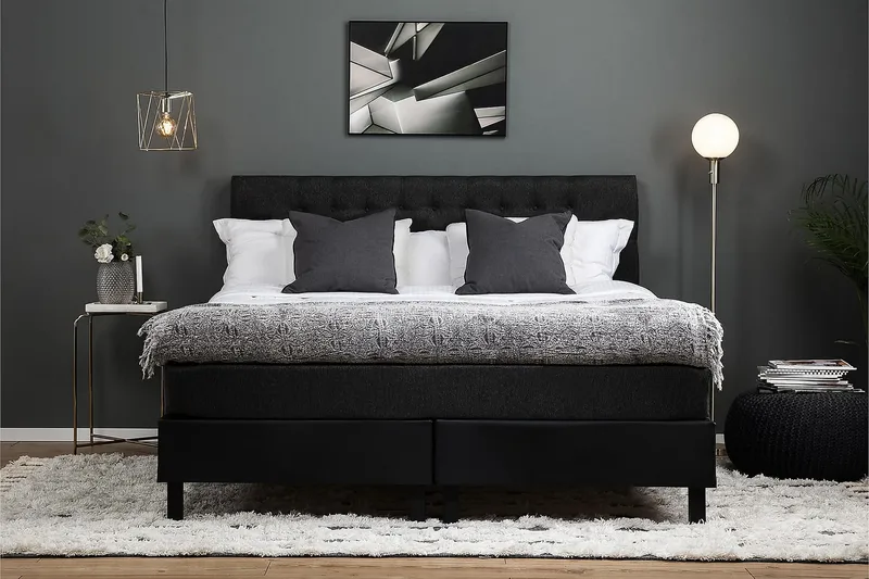 Jenkkisänky Lucky 160x200 Lateksi Keinonahka/Kangas - Musta/Harmaa - Huonekalut - Sänky - Jenkkisängyt