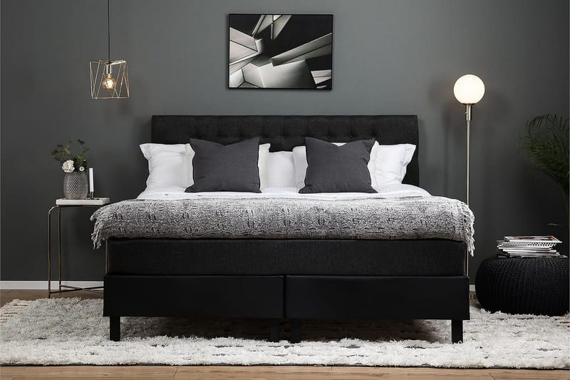 Jenkkisänky Lucky 160x200 Lateksi Keinonahka/Kangas - Musta/Harmaa - Huonekalut - Sänky - Jenkkisängyt