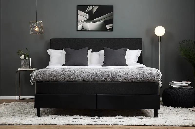 Jenkkisänky Lucky 180x200 Lateksi Keinonahka - Musta/Harmaa - Huonekalut - Sänky - Jenkkisängyt