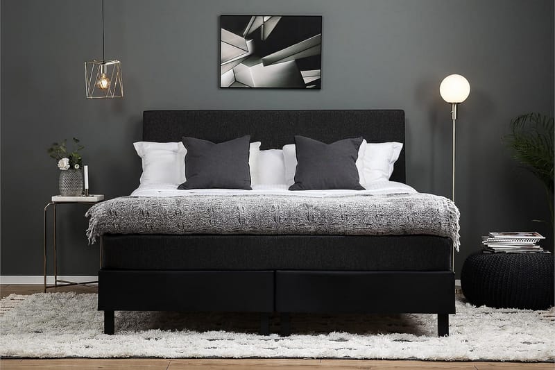 Jenkkisänky Lucky 180x200 Lateksi Keinonahka - Musta/Harmaa - Huonekalut - Sänky - Jenkkisängyt