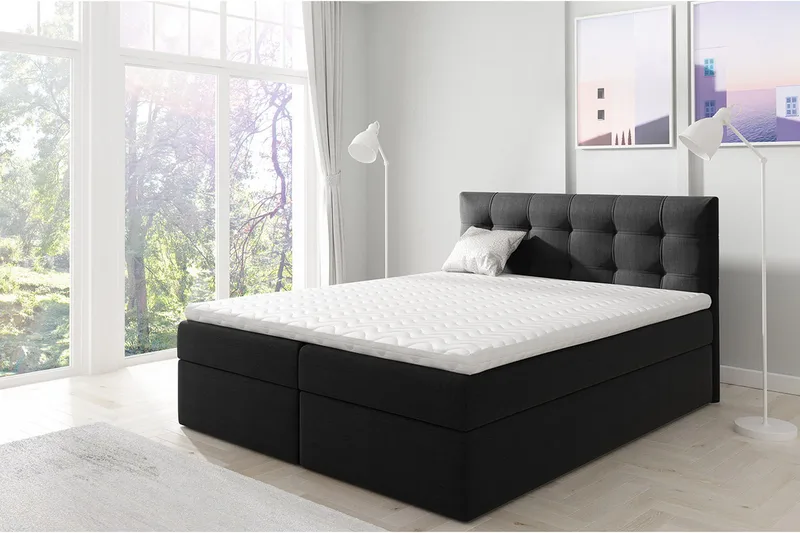 Jenkkisänky Oldereid 200x200 cm - Musta/Valkoinen - Huonekalut - Sänky - Jenkkisängyt