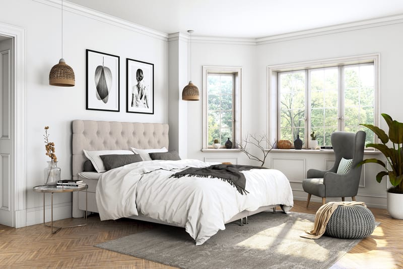 Jenkkisänky Roma Lyx 180x200 - Beige/Hopea jalat - Huonekalut - Sänky - Jenkkisängyt