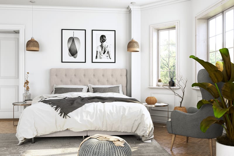 Jenkkisänky Roma Lyx 180x200 - Beige/Hopea jalat - Huonekalut - Sänky - Jenkkisängyt