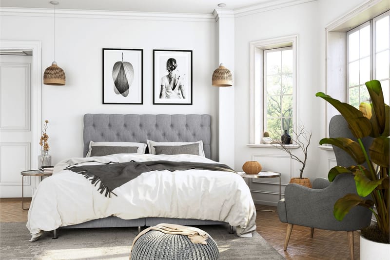 Jenkkisänky Roma Lyx 180x200 - Vaaleanharmaa/Tammijalat - Huonekalut - Sänky - Jenkkisängyt