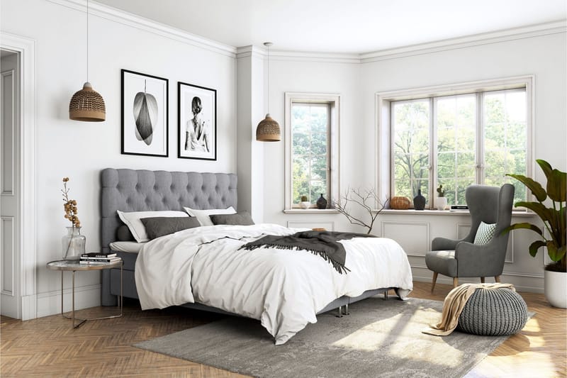 Jenkkisänky Roma Lyx 180x200 - Vaaleanharmaa/Tammijalat - Huonekalut - Sänky - Jenkkisängyt