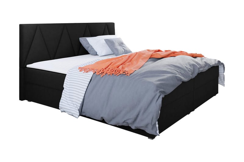 Jenkkisänky Selmes 140x200 cm sängynpäädyllä, Musta