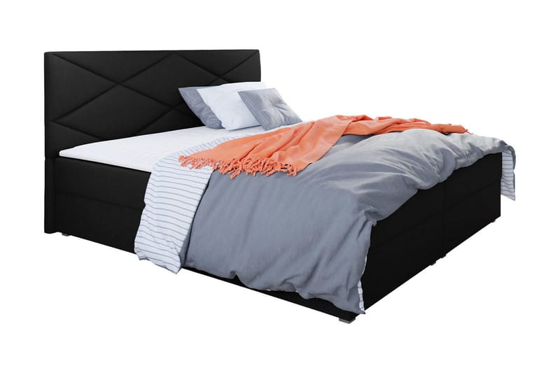 Jenkkisänky Selmes 140x200 cm sängynpäädyllä, Musta
