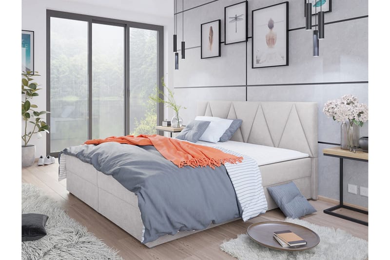 Jenkkisänky Selmes 140x200 cm sängynpäädyllä - Vaaleanharmaa - Huonekalut - Sänky - Jenkkisängyt