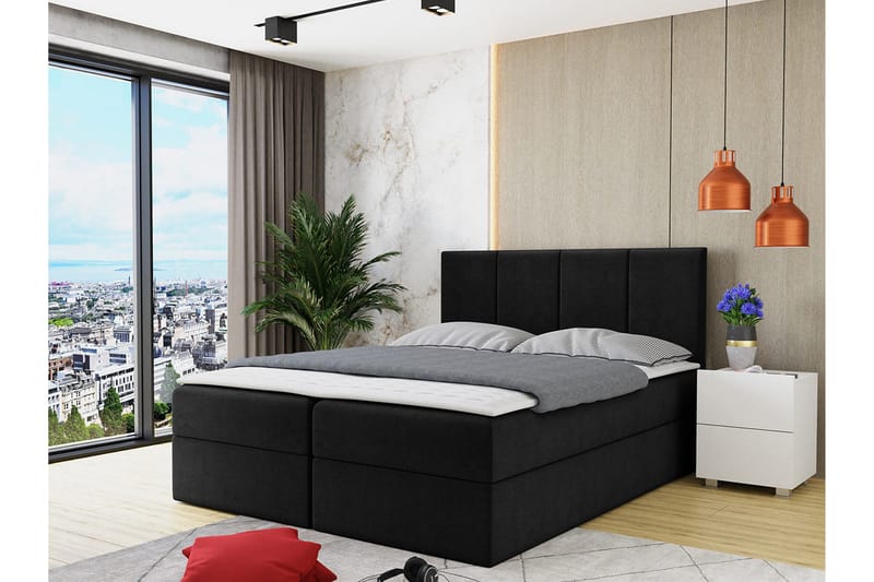 Jenkkisänky Skudderup 140x200 cm + Sijauspatja - Musta - Huonekalut - Sänky - Jenkkisängyt