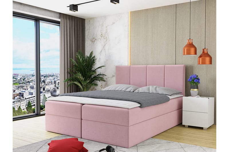 Jenkkisänky Skudderup 180x200 cm + Sijauspatja - Roosa - Huonekalut - Sänky - Jenkkisängyt