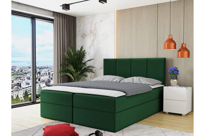 Jenkkisänky Skudderup 180x200 cm + Sijauspatja - Vihreä - Huonekalut - Sänky - Jenkkisängyt