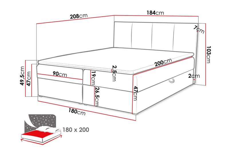 Jenkkisänky Skudderup 180x200 cm + Sijauspatja - Musta - Huonekalut - Sänky - Jenkkisängyt
