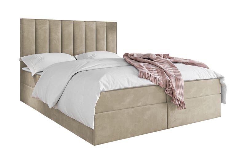 Jenkkisänky Vidin 140x200 cm Medium - Sametti/Beige - Huonekalut - Sänky - Jenkkisängyt