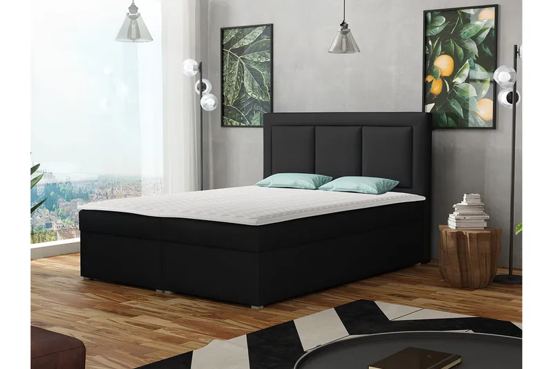 Moden sänkypaketti – jenkkisänky 140x215 cm sängynpäädyllä + petauspatja - Musta - Huonekalut - Sänky - Jenkkisängyt