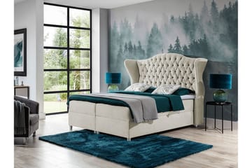 Sänkypaketti – jenkkisänky 120x200 cm kankaasta säilytyksellä ja sängynpäädyllä + petauspatja kovuusasteella medium - Beige - Huonekalut - Sänky - Jenkkisängyt