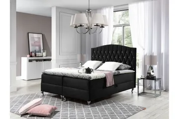 Sänkypaketti – jenkkisänky 140x200 cm sängynpäädyllä + petauspatja, kovuusaste Medium - Musta - Huonekalut - Sänky - Jenkkisängyt