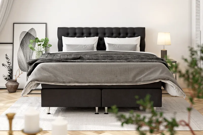 Sänkypaketti Celine 210x210 cm Sametti - Musta - Huonekalut - Sänky - Jenkkisängyt