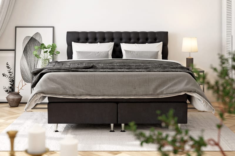 Sänkypaketti Celine 210x210 cm Sametti - Musta - Huonekalut - Sänky - Jenkkisängyt