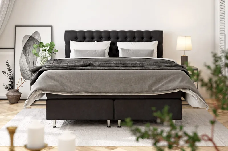 Sänkypaketti Celine 210x210 cm Sametti - Musta - Huonekalut - Sänky - Jenkkisängyt