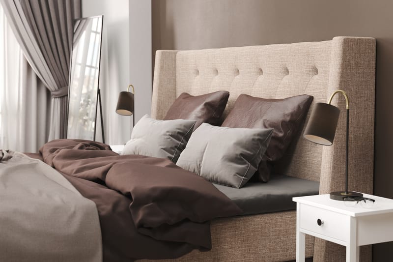 Sänkypaketti Havanna 140x200 kahdella ruskealla tyynyllä - Beige/Ruskea - Huonekalut - Sänky - Jenkkisängyt