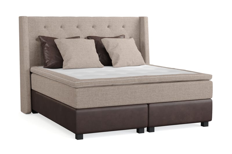 Sänkypaketti Havanna 160x200 2 ruskeaa ja 2 beigeä tyynyä - Beige/Ruskea - Huonekalut - Sänky - Jenkkisängyt