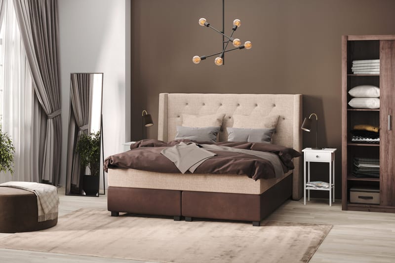 Sänkypaketti Havanna 210x210 kahdella beigellä tyynyllä - Beige/Ruskea - Huonekalut - Sänky - Jenkkisängyt