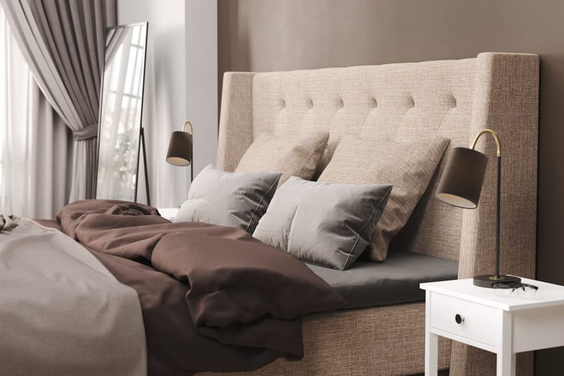 Sänkypaketti Havanna 210x210 kahdella beigellä tyynyllä - Beige/Ruskea - Huonekalut - Sänky - Jenkkisängyt