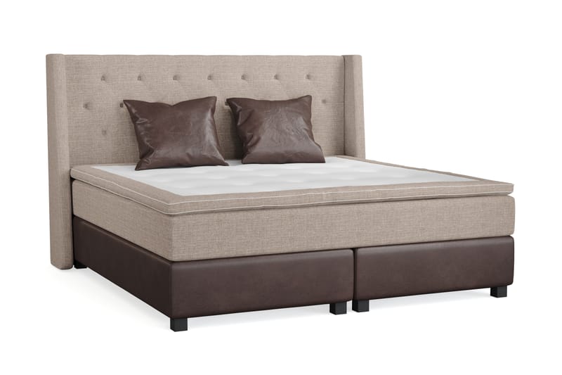 Sänkypaketti Havanna 210x210 kahdella ruskealla tyynyllä - Beige/Ruskea - Huonekalut - Sänky - Jenkkisängyt