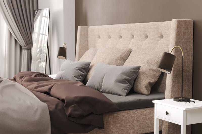 Sänkypaketti Havanna 210x210 kolmella beigellä tyynyllä - Beige/Ruskea - Huonekalut - Sänky - Jenkkisängyt