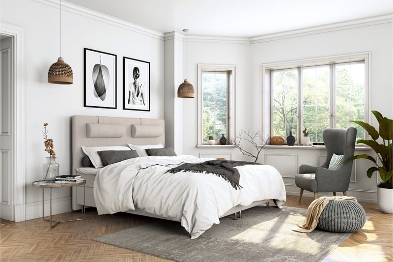 Sänkypaketti Jenkkisänky Roma Lyx 120x200 - Beige/Hopea jalat - Huonekalut - Sänky - Jenkkisängyt