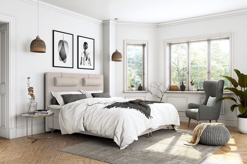 Sänkypaketti Jenkkisänky Roma Lyx 160x200 - Beige/Hopea jalat - Huonekalut - Sänky - Jenkkisängyt