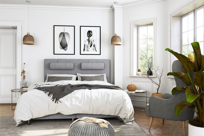 Sänkypaketti Jenkkisänky Roma Lyx 160x200 - Vaaleanharmaa/Mustat jalat - Huonekalut - Sänky - Jenkkisängyt