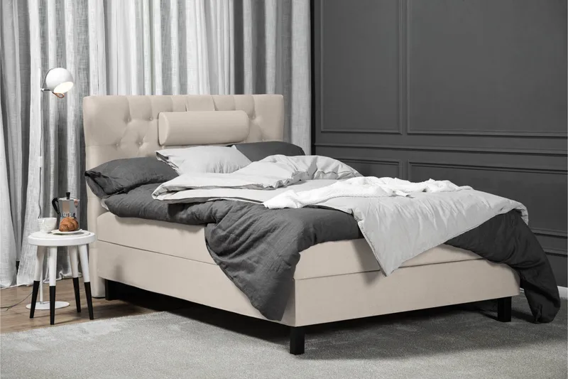 Sänkypaketti Lucky 120x200 Diamant Sängynpääty Beige - Vaahto Niskatyyny Pieni - Huonekalut - Sänky - Yhden hengen sängyt