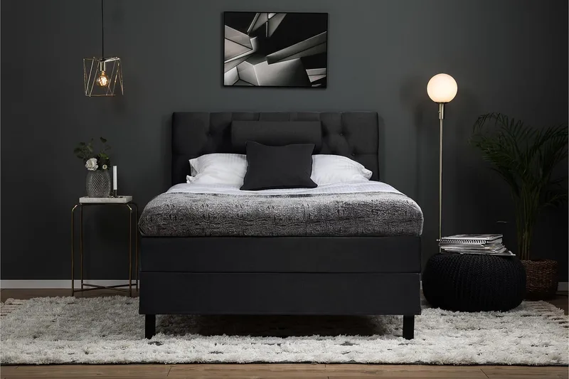 Sänkypaketti Lucky 120x200 Diamant Sängynpääty Musta/Harmaa - Memory Niskatyyny Suuri - Huonekalut - Sänky - Yhden hengen sängyt