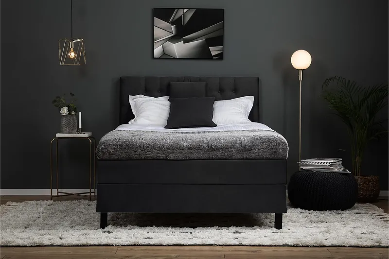 Sänkypaketti Lucky 120x200 Diamant Sängynpääty Musta/Harmaa - Polyeetteri Niskatyyny Pieni - Huonekalut - Sänky - Jenkkisängyt