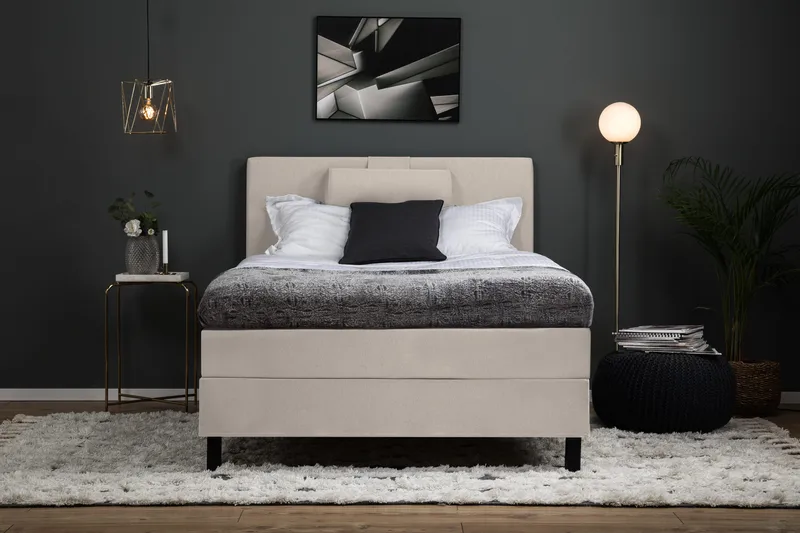 Sänkypaketti Lucky 120x200 Sileä Sängynpääty Beige - Vaahto Niskatyyny Suuri - Huonekalut - Sänky - Yhden hengen sängyt