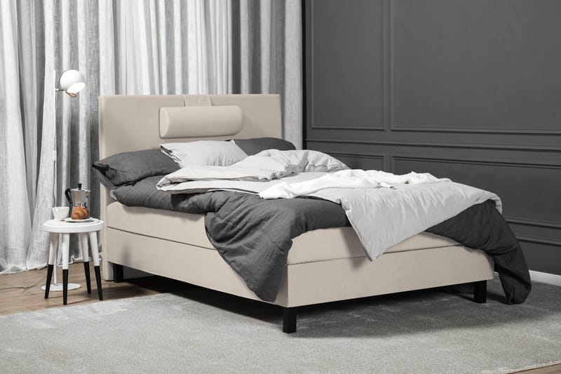Sänkypaketti Lucky 120x200 Sileä Sängynpääty Beige - Vaahto Niskatyyny Suuri - Huonekalut - Sänky - Yhden hengen sängyt
