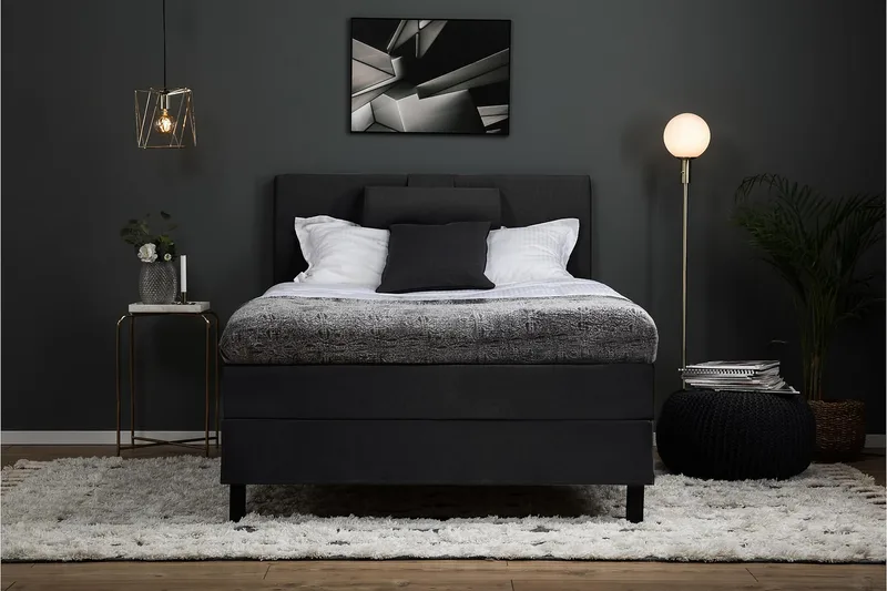 Sänkypaketti Lucky 120x200 Sileä Sängynpääty Musta/Harmaa - Lateksi Niskatyyny Pieni - Huonekalut - Sänky - Jenkkisängyt