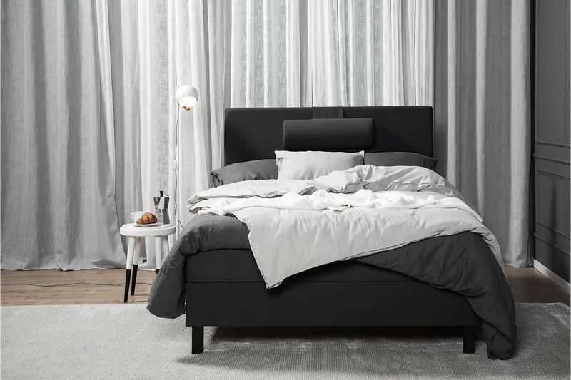 Sänkypaketti Lucky 120x200 Sileä Sängynpääty Musta/Harmaa - Lateksi Niskatyyny Pieni - Huonekalut - Sänky - Jenkkisängyt