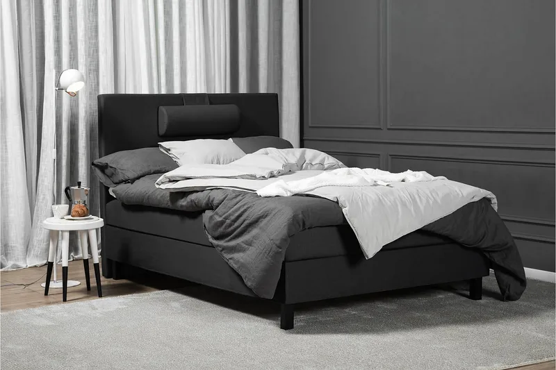 Sänkypaketti Lucky 120x200 Sileä Sängynpääty Musta/Harmaa - Lateksi Niskatyyny Pieni - Huonekalut - Sänky - Jenkkisängyt