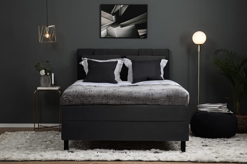 Sänkypaketti Lucky 120x200 Sileä Sängynpääty Musta/Harmaa - Memory - Huonekalut - Sänky - Jenkkisängyt