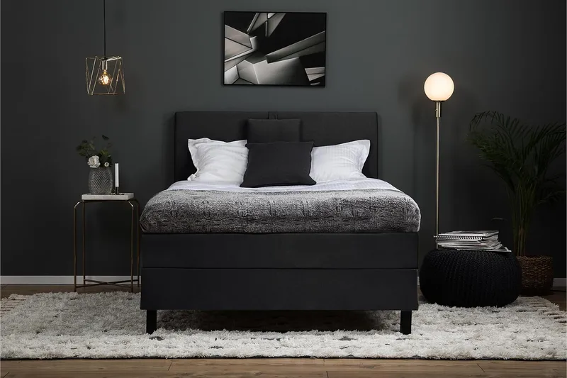 Sänkypaketti Lucky 120x200 Sileä Sängynpääty Musta/Harmaa - Polyeetteri Niskatyyny Pieni - Huonekalut - Sänky - Yhden hengen sängyt