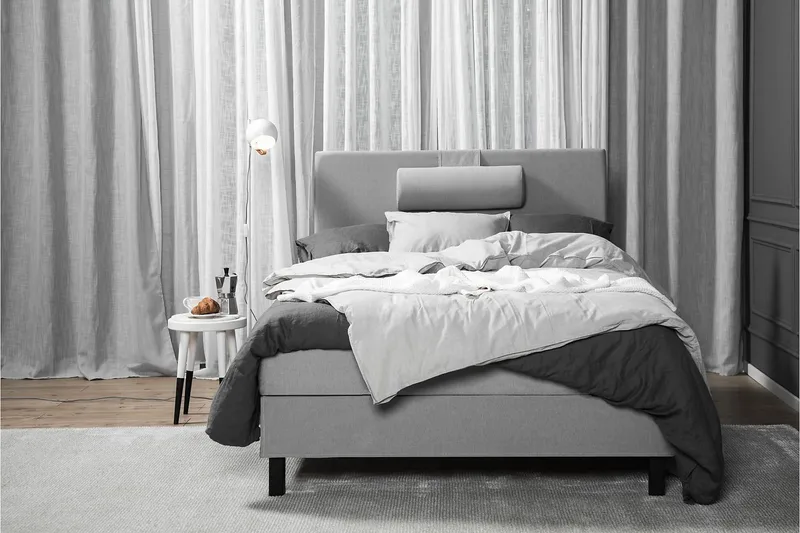 Sänkypaketti Lucky 120x200 Sileä Sängynpääty Vaaleanharmaa - Lateksi Niskatyyny Suuri - Huonekalut - Sänky - Jenkkisängyt