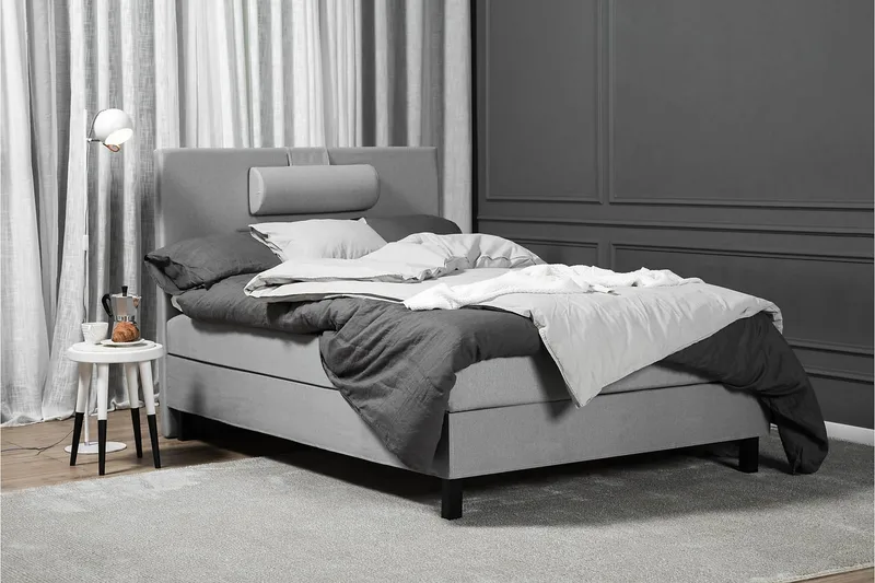 Sänkypaketti Lucky 120x200 Sileä Sängynpääty Vaaleanharmaa - Lateksi Niskatyyny Suuri - Huonekalut - Sänky - Jenkkisängyt